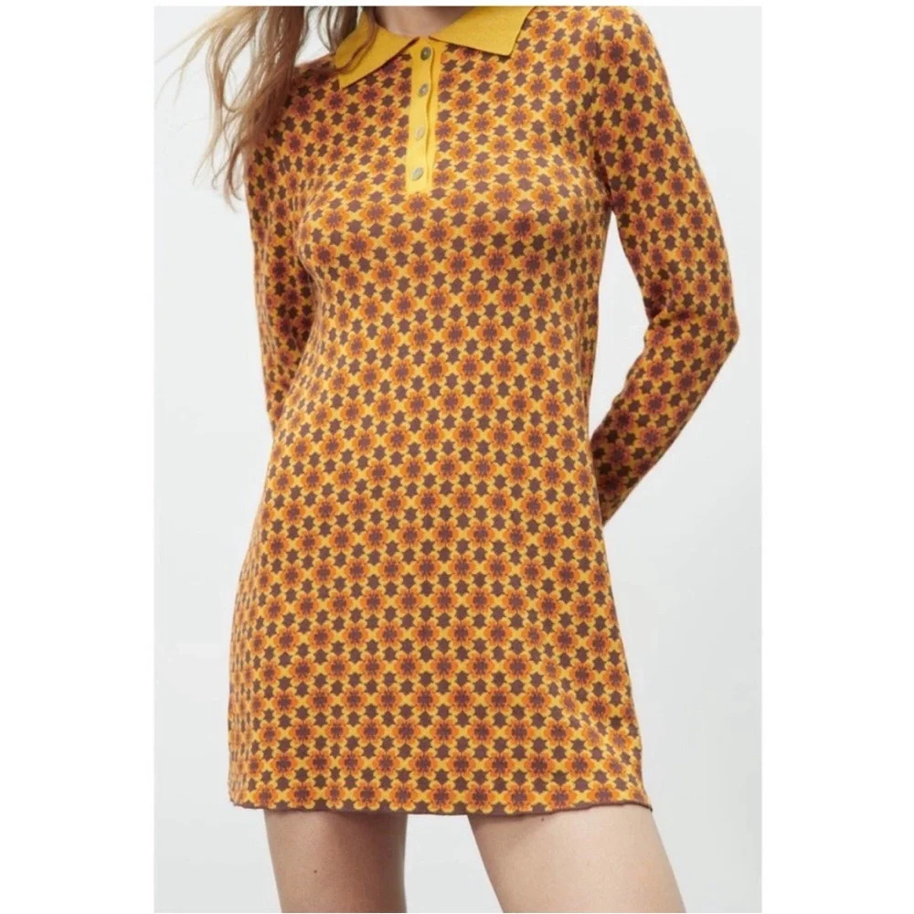 Zara Women’s Vintage Inspired Geometric Jacquard Dress Medium